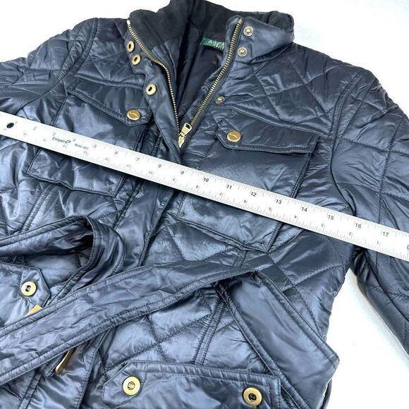 Lauren Ralph Lauren Navy Blue Quilted Puffer Belted Jacket Women’s Petite XS - Picture 5 of 10